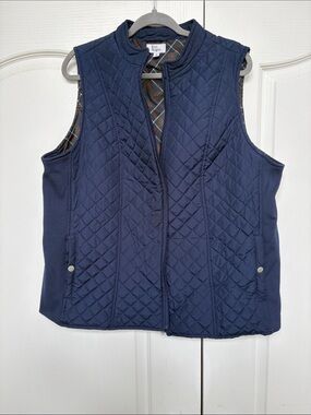 Kim Rogers Navy Quilted Vest with Plaid Lining